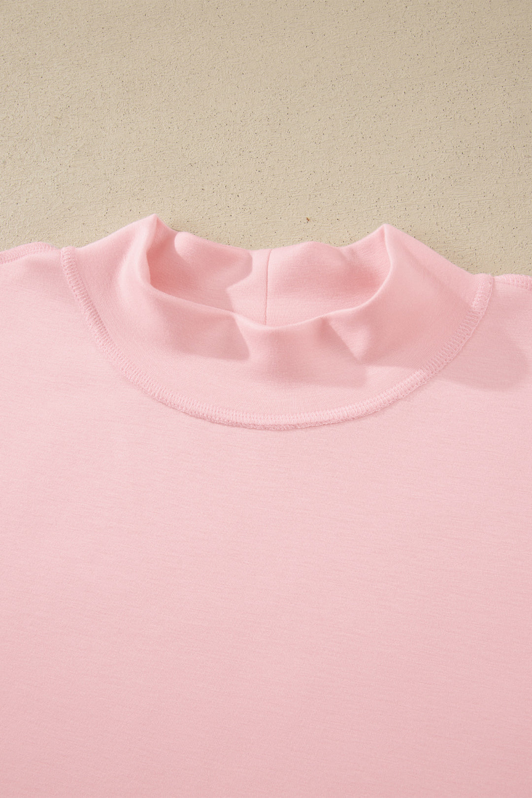 Light Pink Solid Color Exposed Seam Mock Neck Oversize Tee Casual Shorts 2pcs Outfit