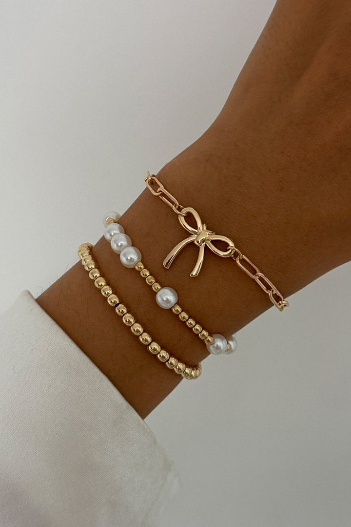 Alloy Plated Bow Chain Pearl Beading Bracelet