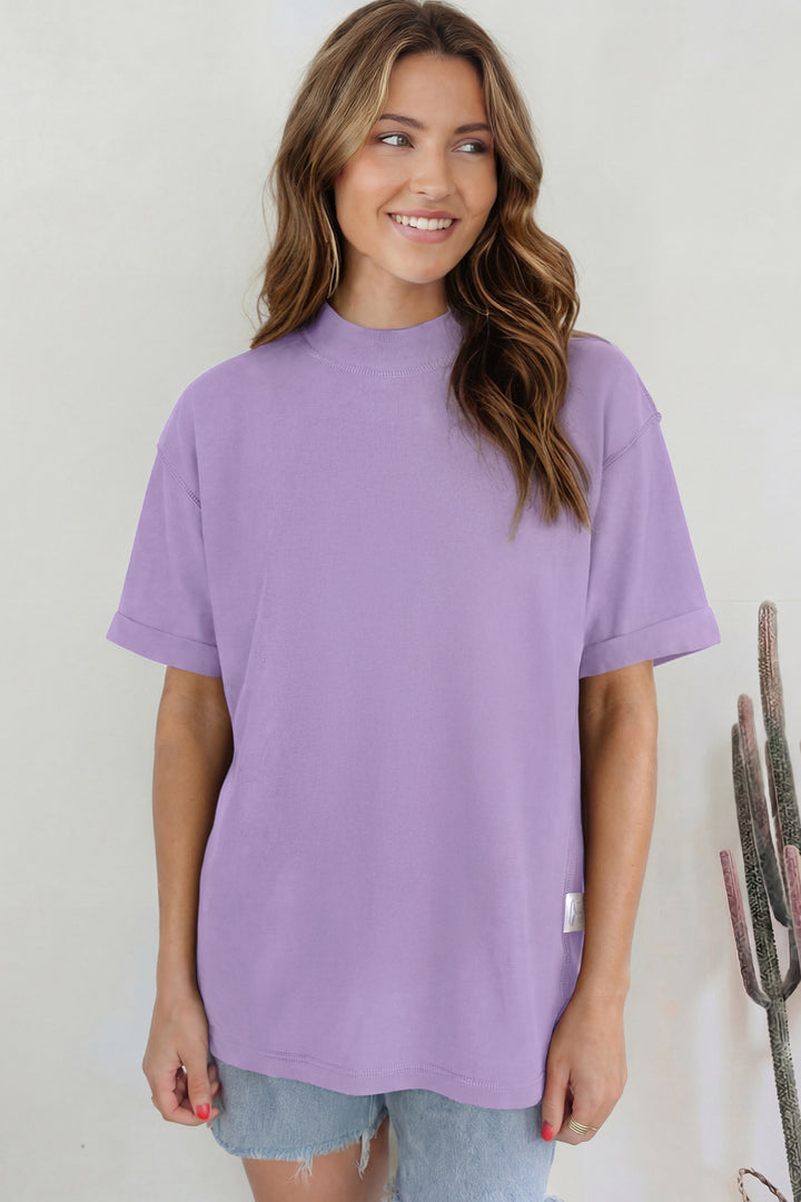 Wisteria Solid Color High Neck Oversize Tee