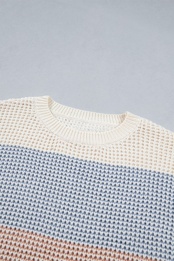 Light Blue Drop Shoulder Round Neck Long Sleeve Pullover Sweater