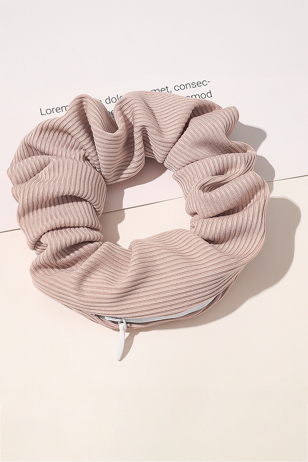 Ribbed Hair Scrunchie with Hidden Zipper Pocket