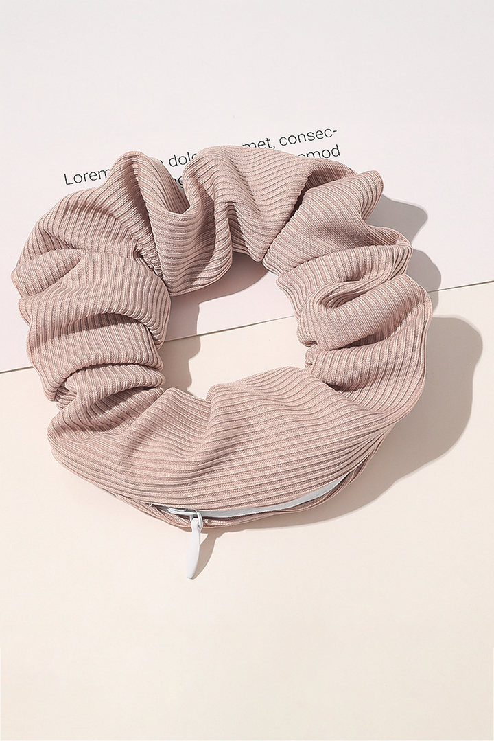 Ribbed Hair Scrunchie with Hidden Zipper Pocket