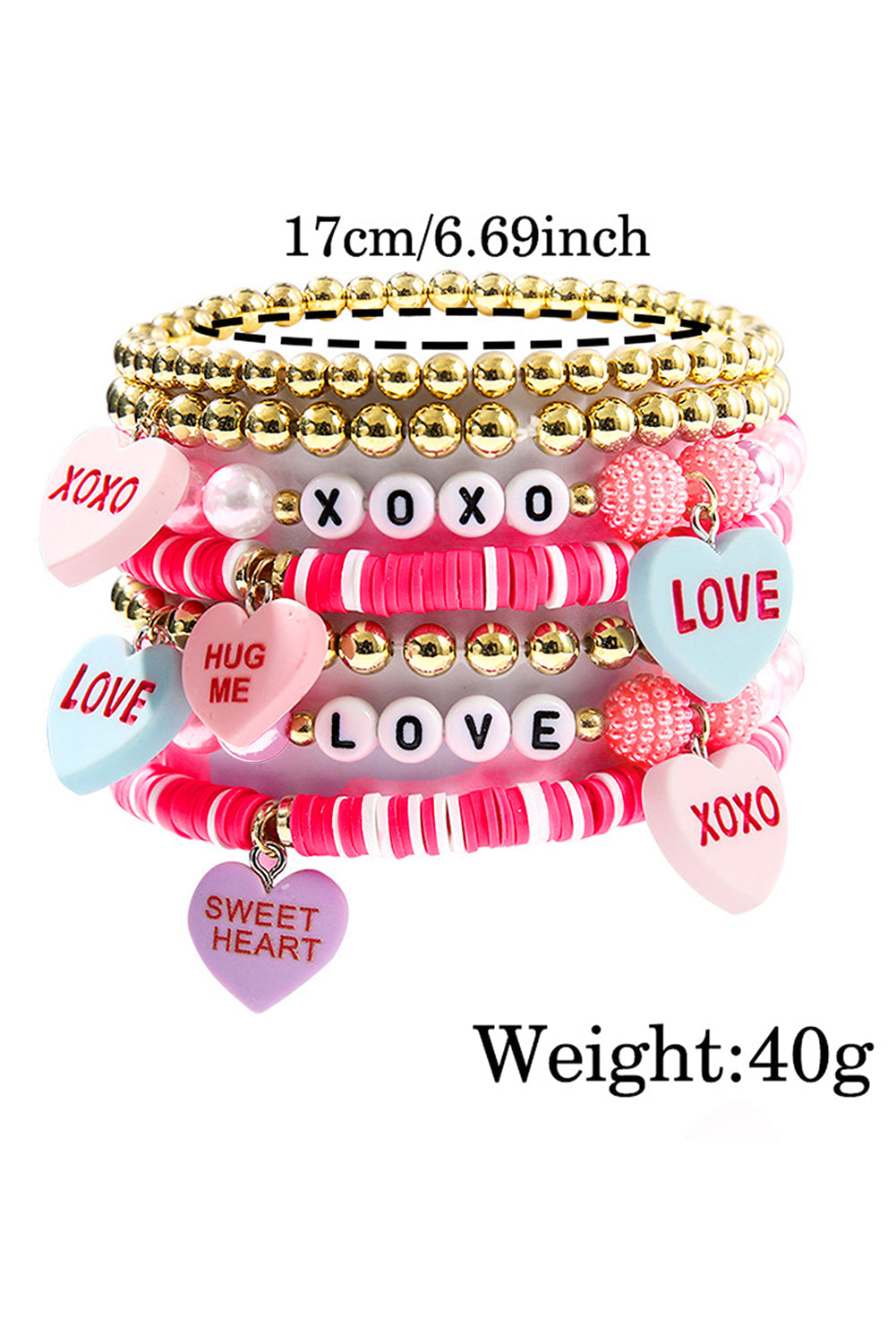 Ensemble de bracelets élastiques en perles avec pendentif cœur de la Saint-Valentin