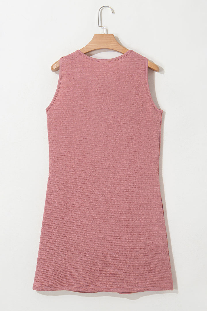 Sepia Rose Solid Color Textured Lace Hollowed Detail Sleeveless Mini Dress