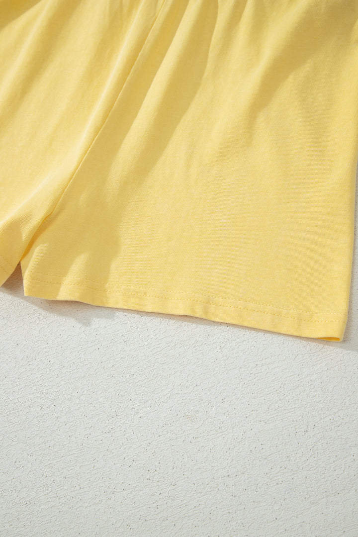 Yellow Cream Washed Sleeveless Top Split Skort Cotton 2pcs Outfit