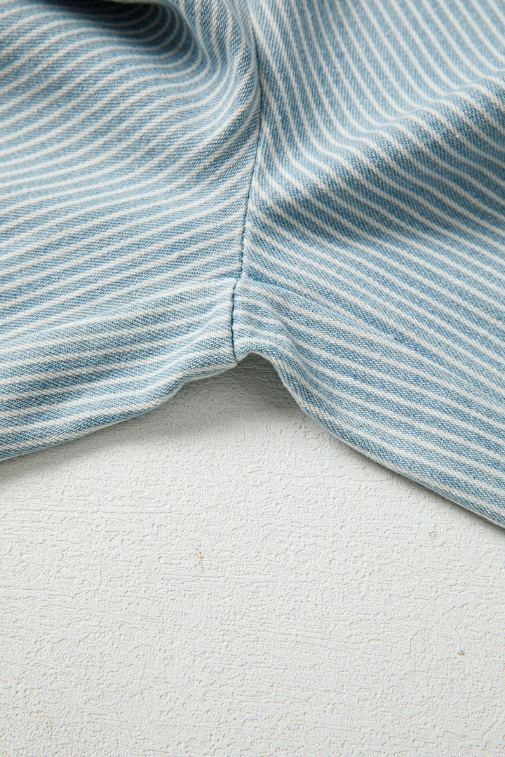 Sky Blue Stripe Mid Rise Drawstring Waist Jeans