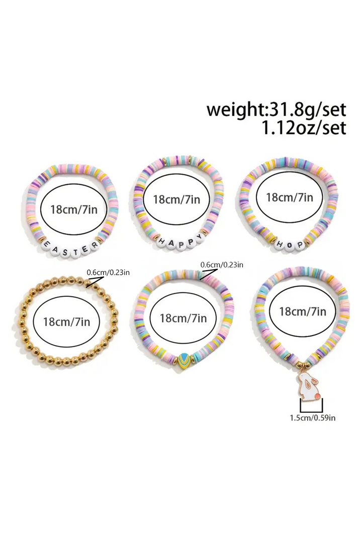 Bracelet élastique multicouche perlé avec lettres « Joyeuses Pâques »