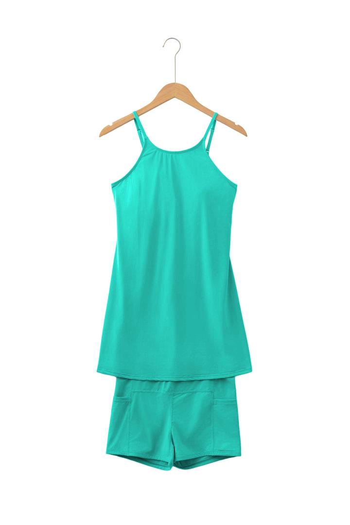 Sea Green Tunic Tank Dress Athletic Shorts Two Piece Set