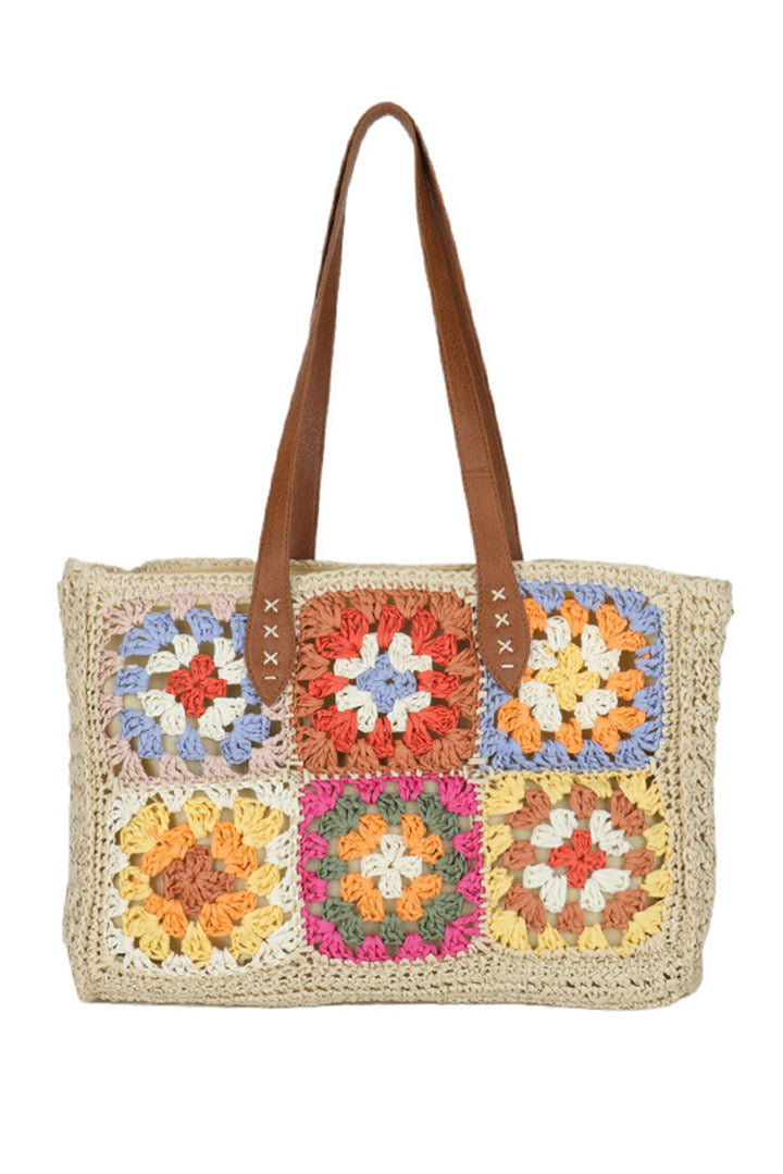 Grand sac fourre-tout carré en crochet floral