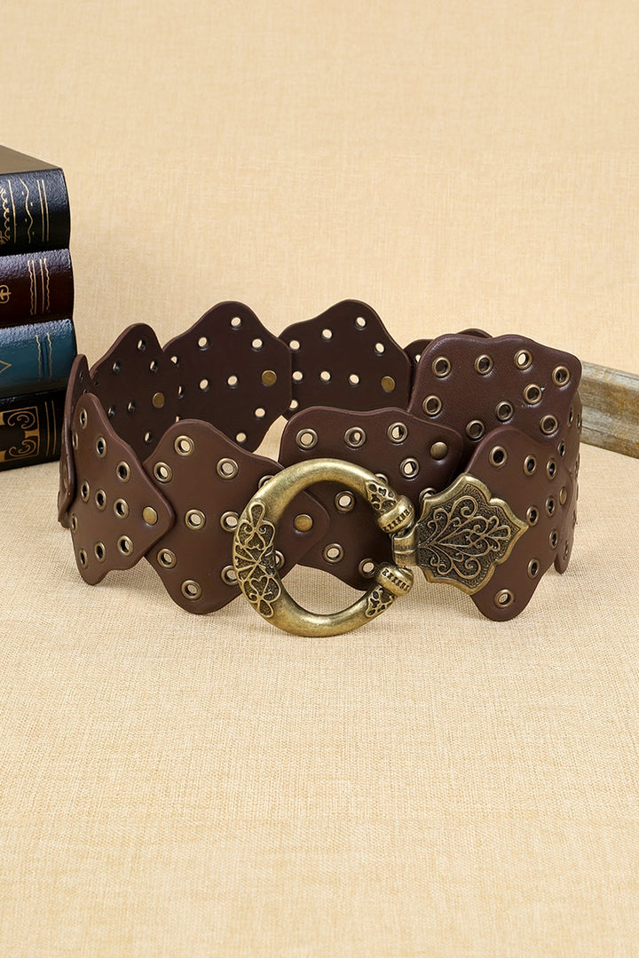 Y2K Antik Bronze Kreis Ösen Detail Western Ledergürtel