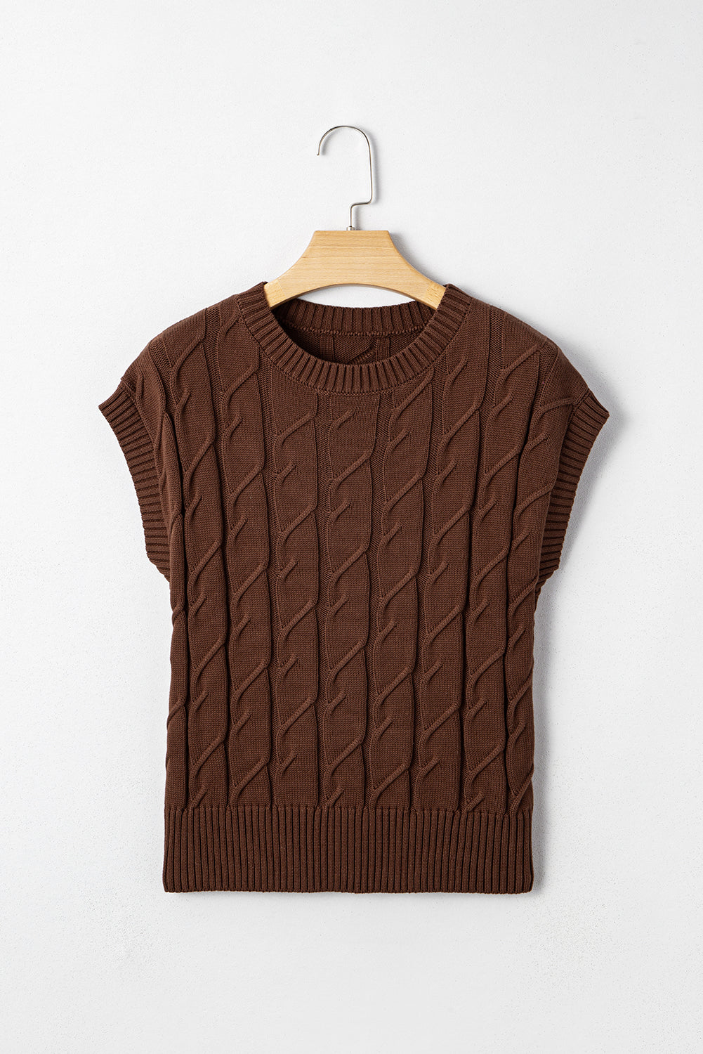Cable Texture Crew Neck Short Sleeve Sweater Top