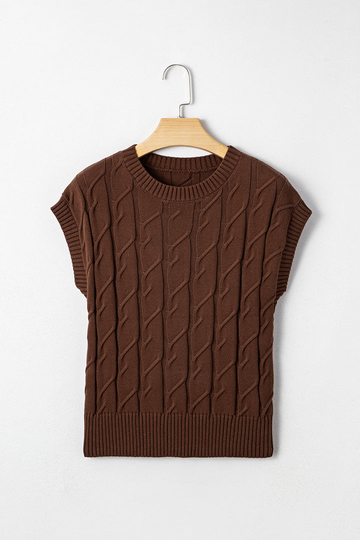 Cable Texture Crew Neck Short Sleeve Sweater Top
