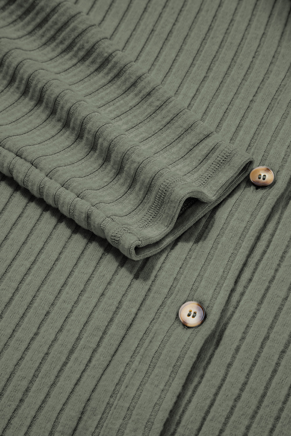 Mist Green Thermal Ribbed Texture Button Up Shacket