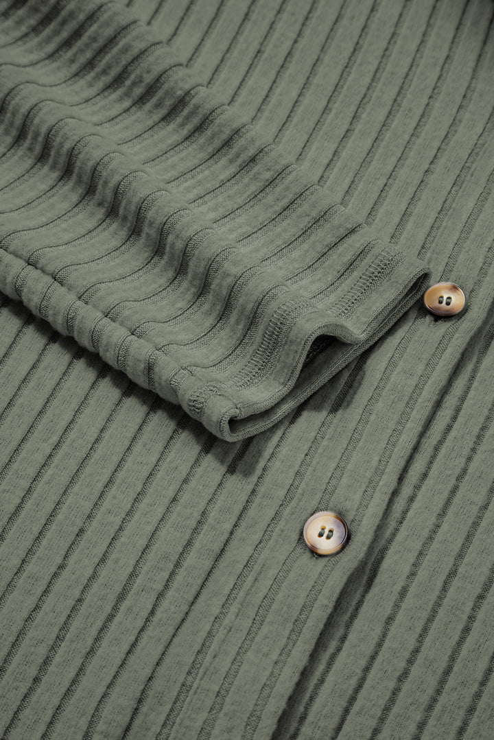 Mist Green Thermal Ribbed Texture Button Up Shacket