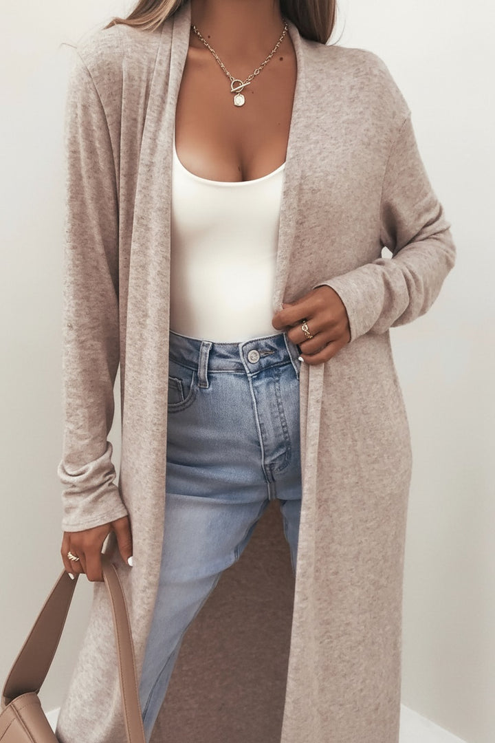 Parchment Solid Color Long Sleeve Casual Tunic Shift Cardigan