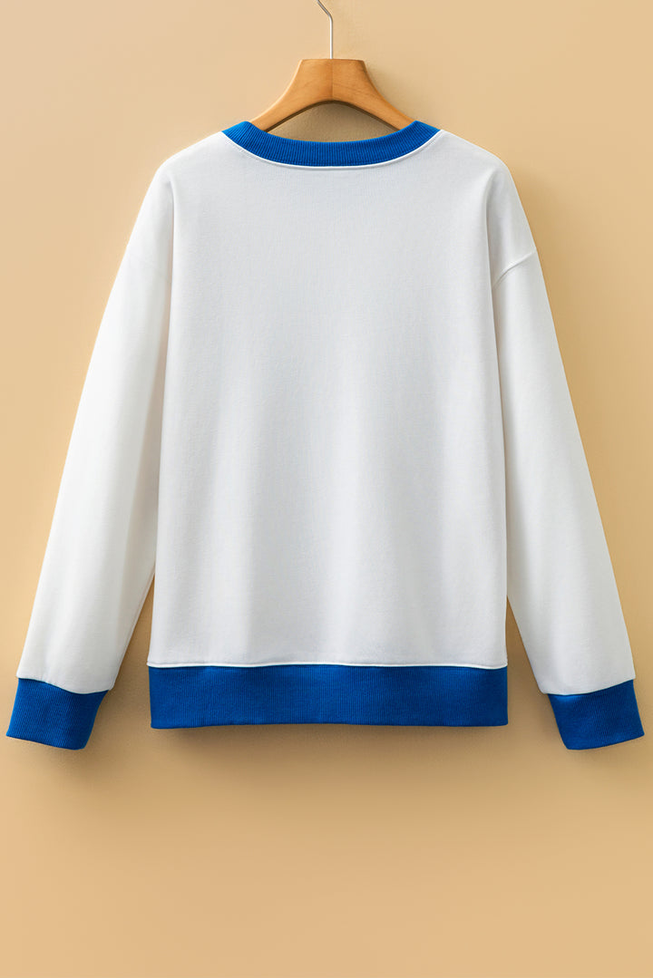 GAME DAY Letter Graphic Varsity Striped Detail Baggy Sweatshirt