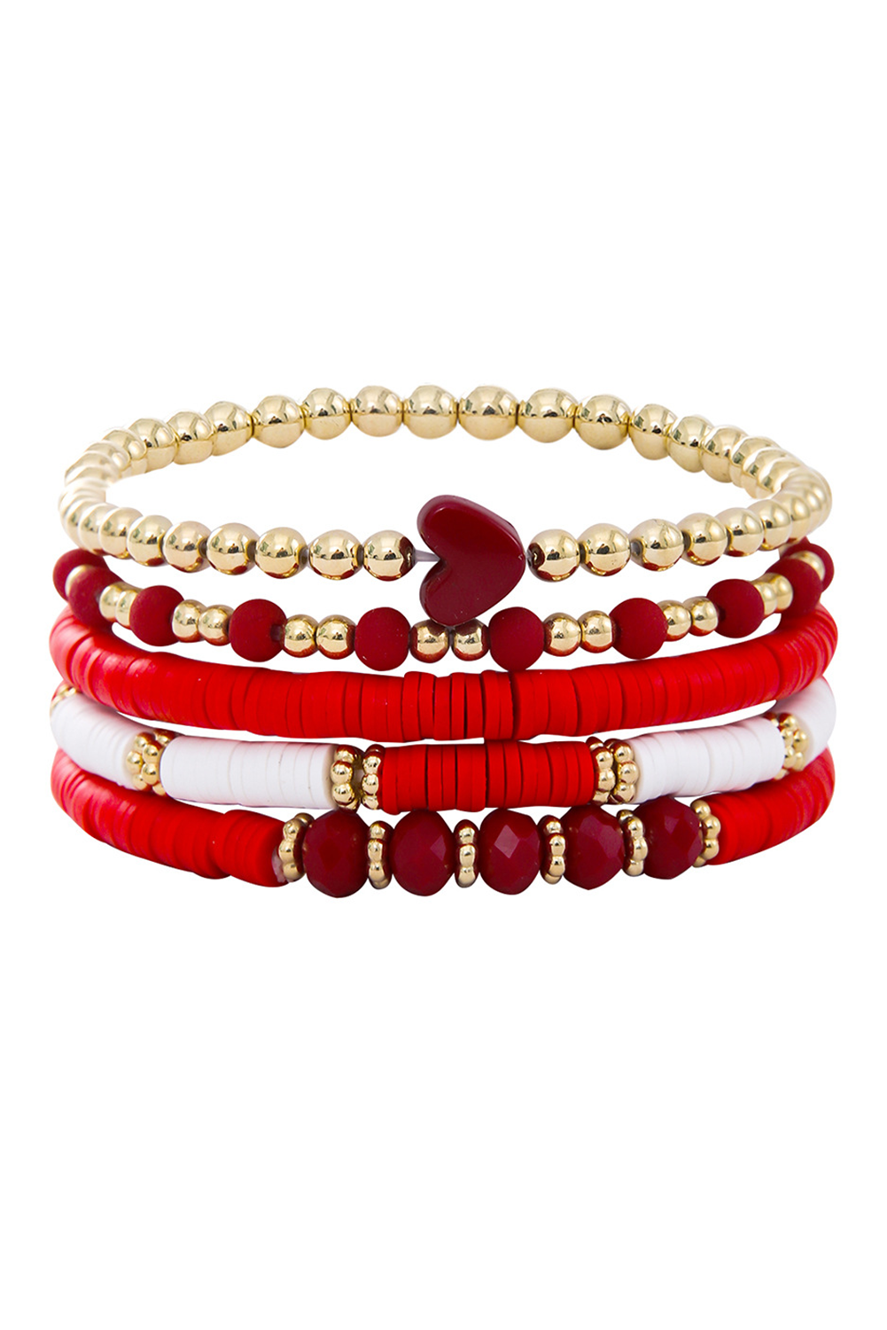 Ensemble de bracelets élastiques multicouches en perles de cœur