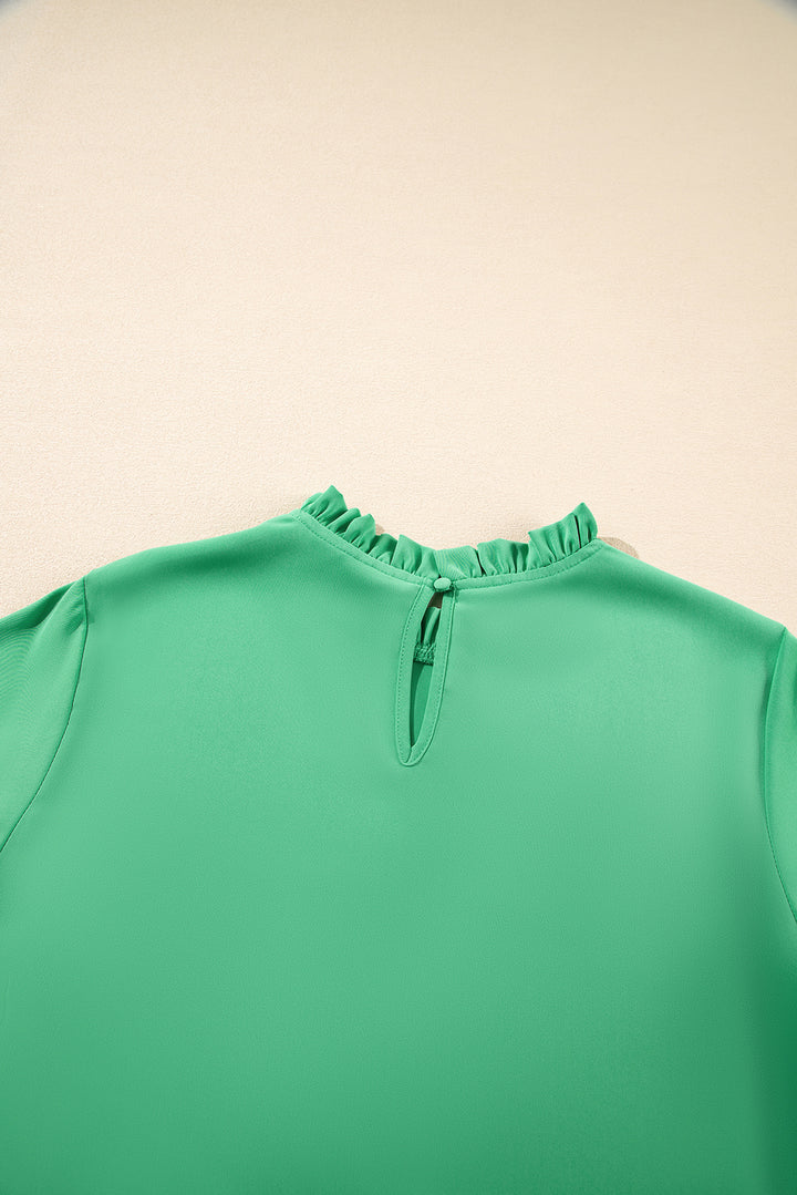Frilly Round Neck Wide Half Sleeve Blouse