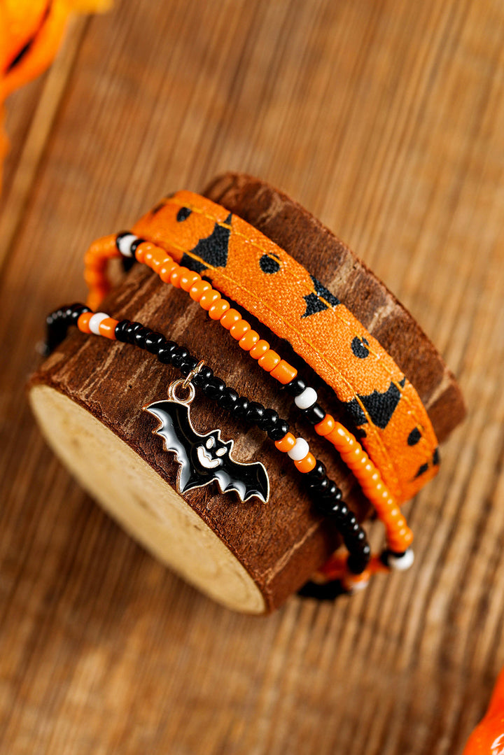 Halloween Bat Pendant Beaded Multi Layer Bracelet Set