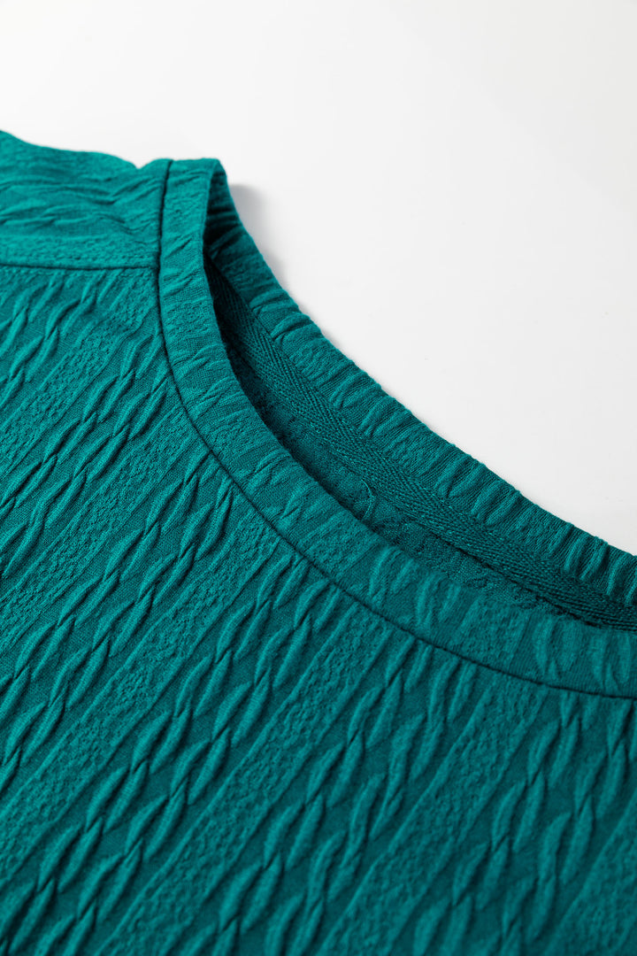 Sea Green Textured Round Neck Sweatshirt &amp; Loose Drawstring High Waist Pant Set