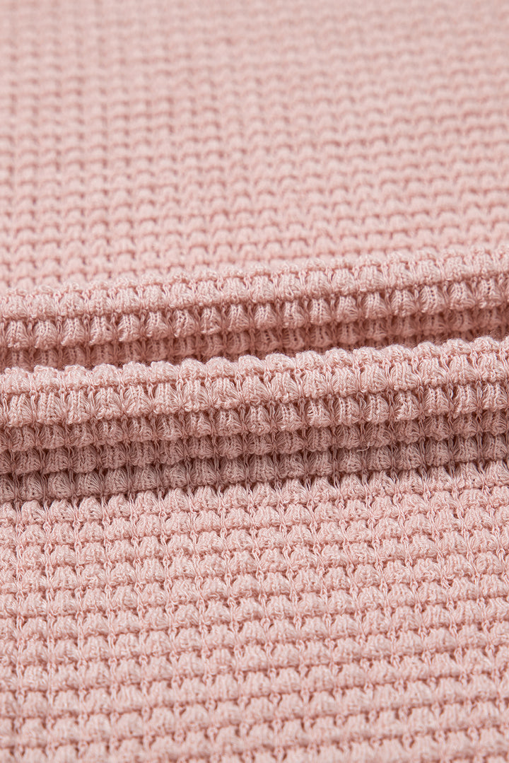 Light Pink Lace Patchwork Waffle Short Sleeve Top