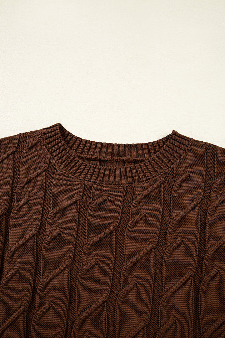 Cable Texture Crew Neck Short Sleeve Sweater Top