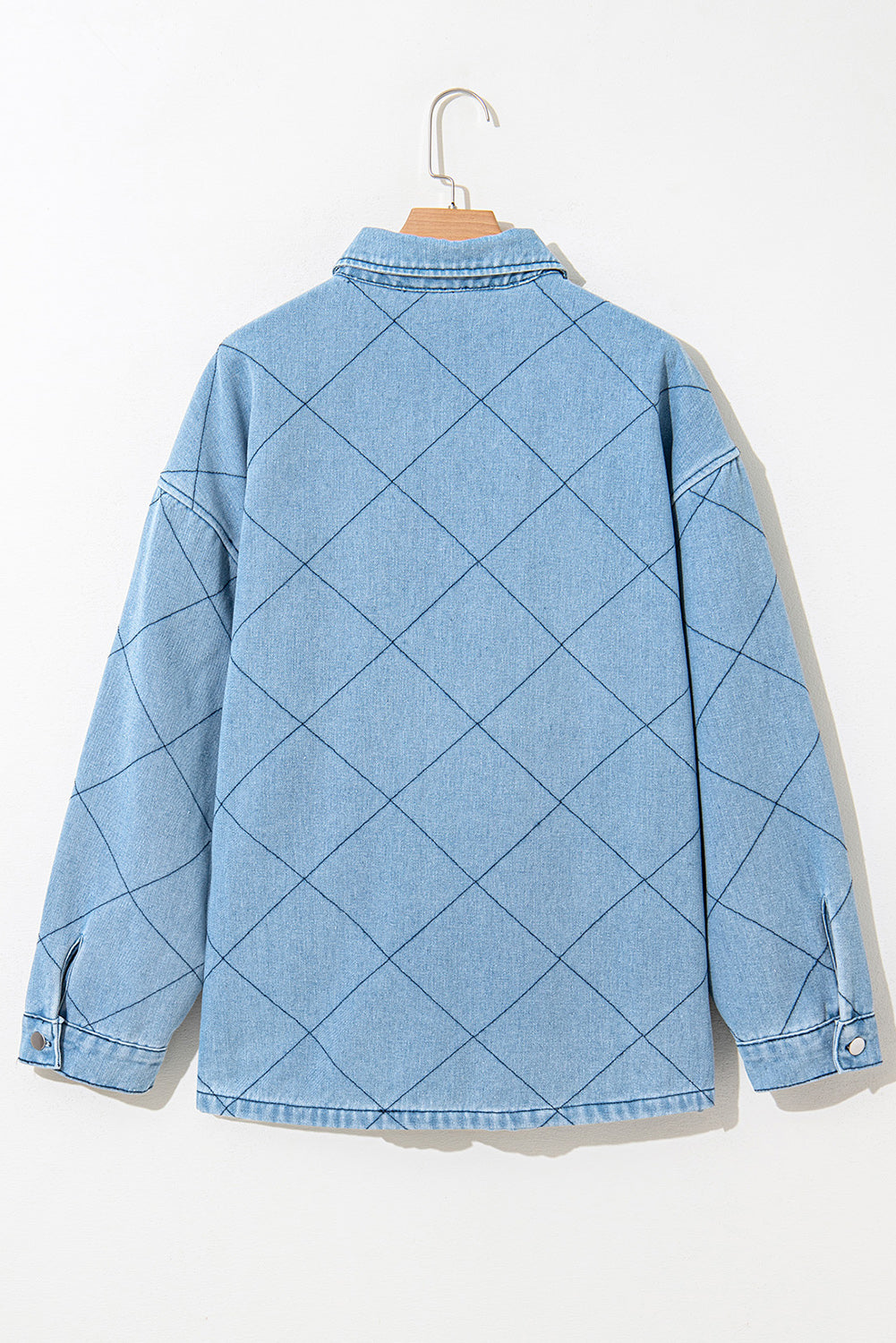 Myosotis Rhombus Stitched Pattern Button Pocketed Denim Jacket