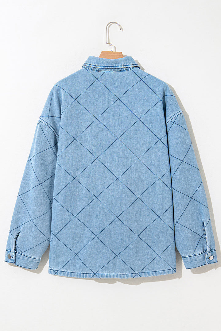 Myosotis Rhombus Stitched Pattern Button Pocketed Denim Jacket