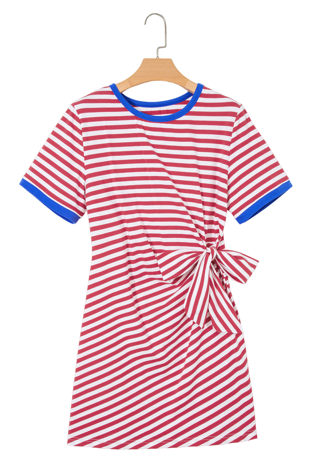 Red Nautical Tie Contrast Trim Round Neck T Shirt Mini Dress