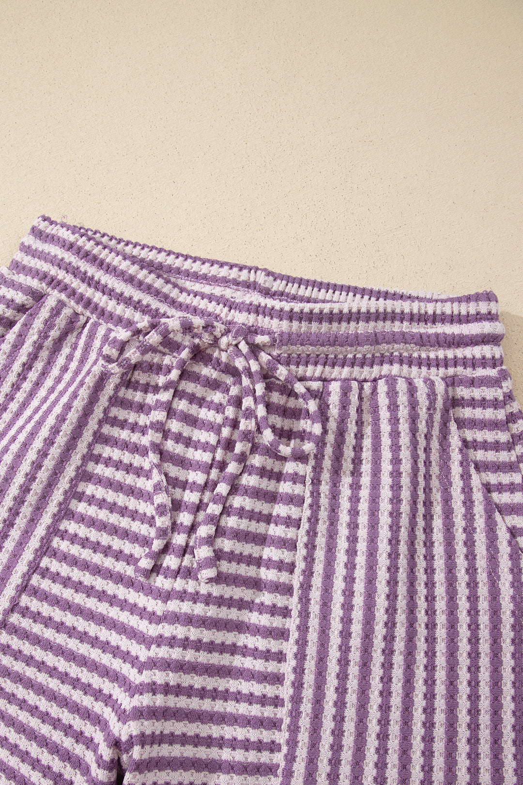 Purple Stripe Breathable Textured Knit Short 2pcs Set