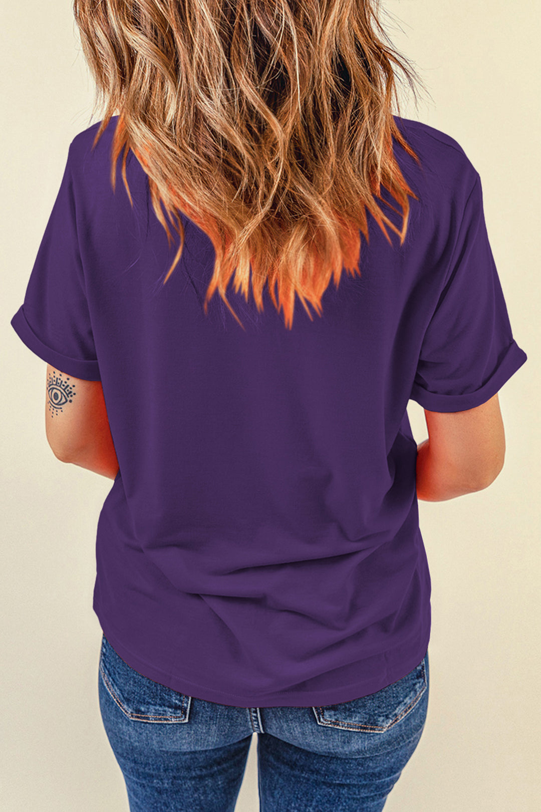 Purple Casual Plain Crew Neck Tee