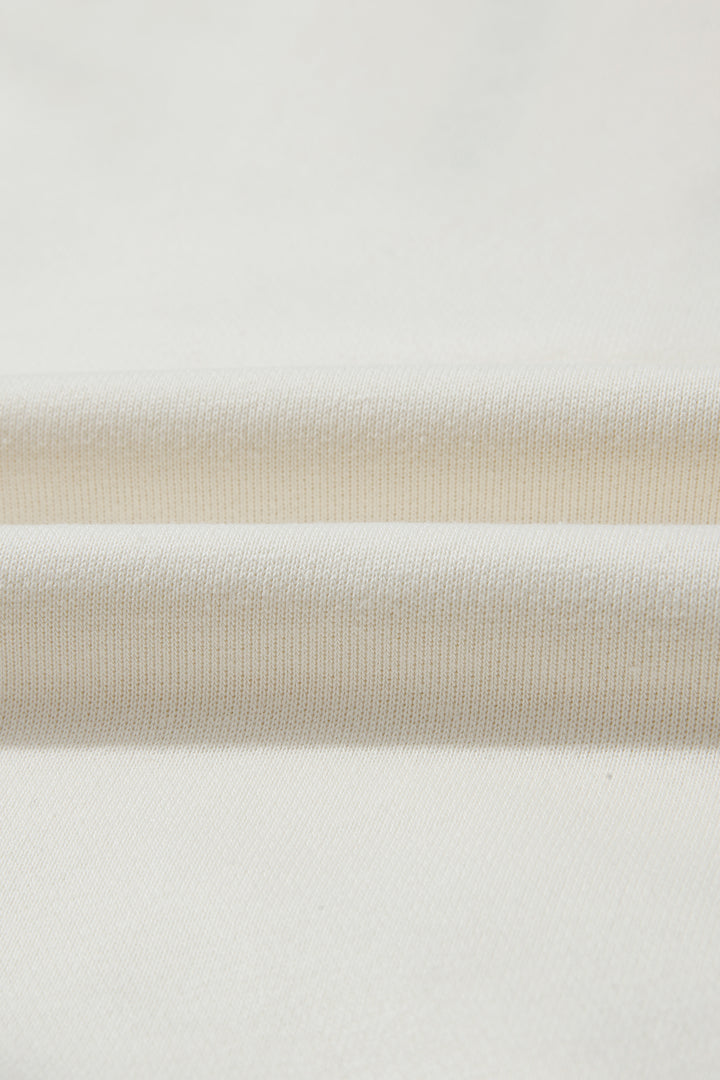 Beige Solid Color Textured Sleeve Patchwork Half Zip Hoodie