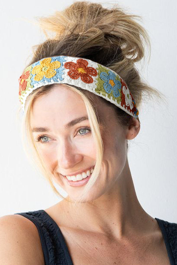 Boho Flower Crochet Cloth Wide Headband