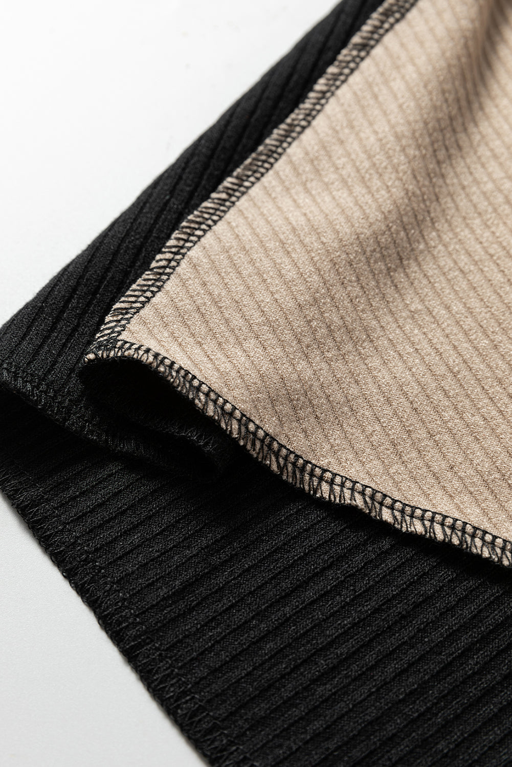 Irregular Color Block Seaming Trim Rib Knit Top