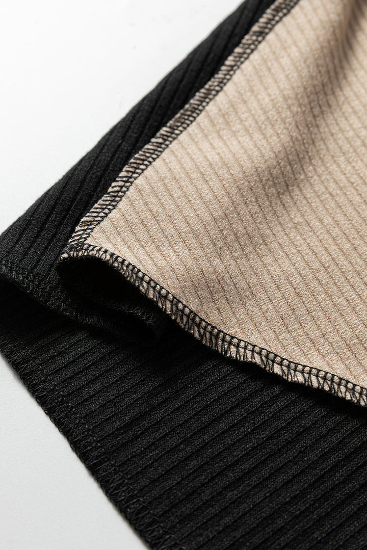 Irregular Color Block Seaming Trim Rib Knit Top