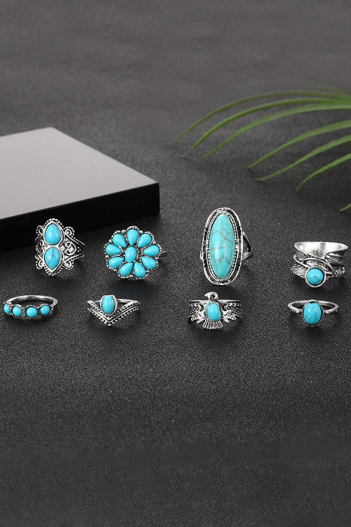 Vintage Western Turquoise 8-piece Ring Set