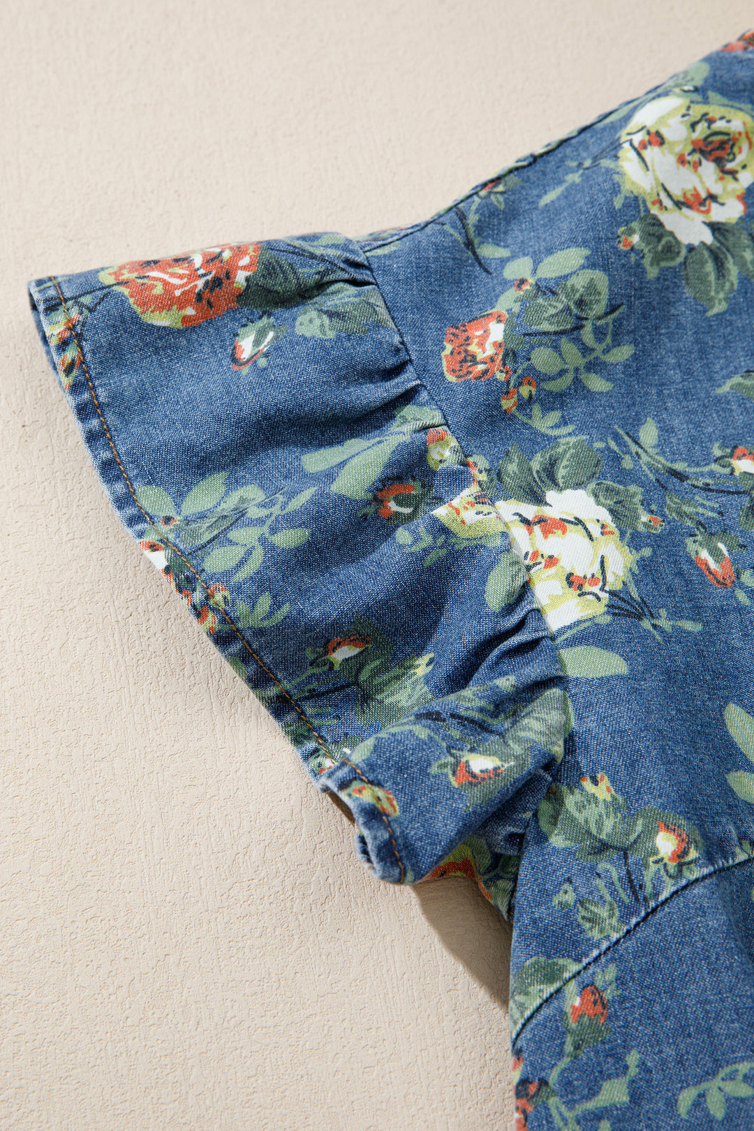 Ashleigh Blue Ruffled Short Sleeve Floral Denim Top