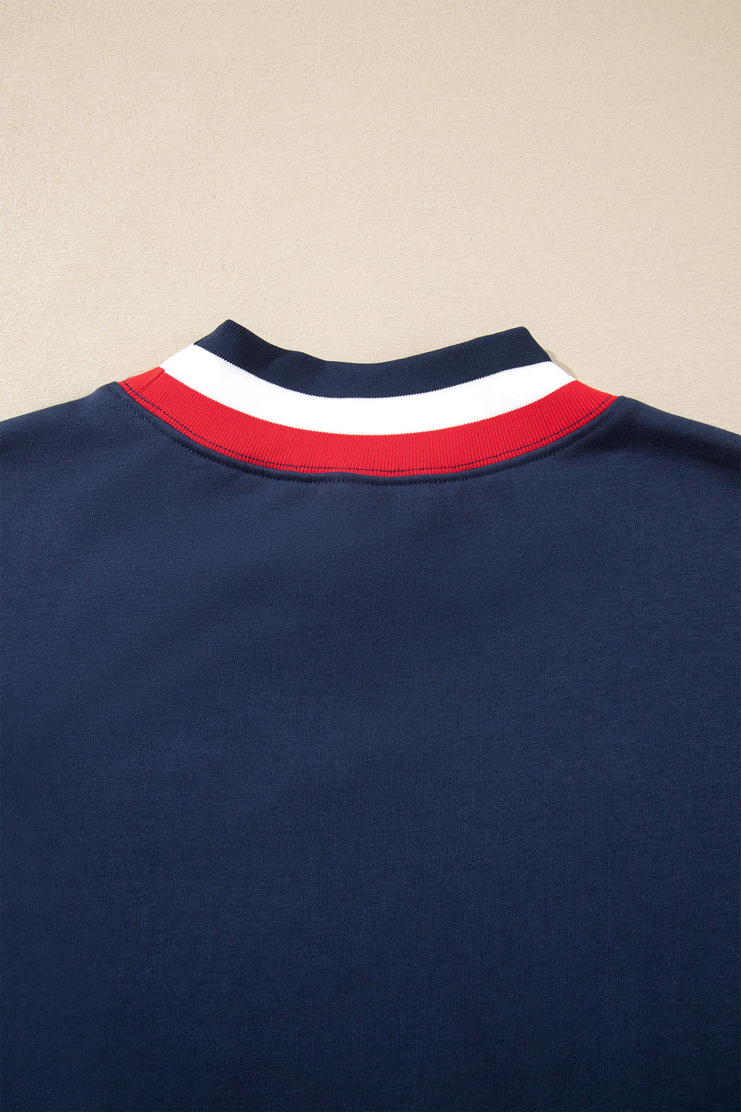 Dirty blue USA Slogan Patch Embroidery Colorblock High Neck Long Sleeve Sweatshirt