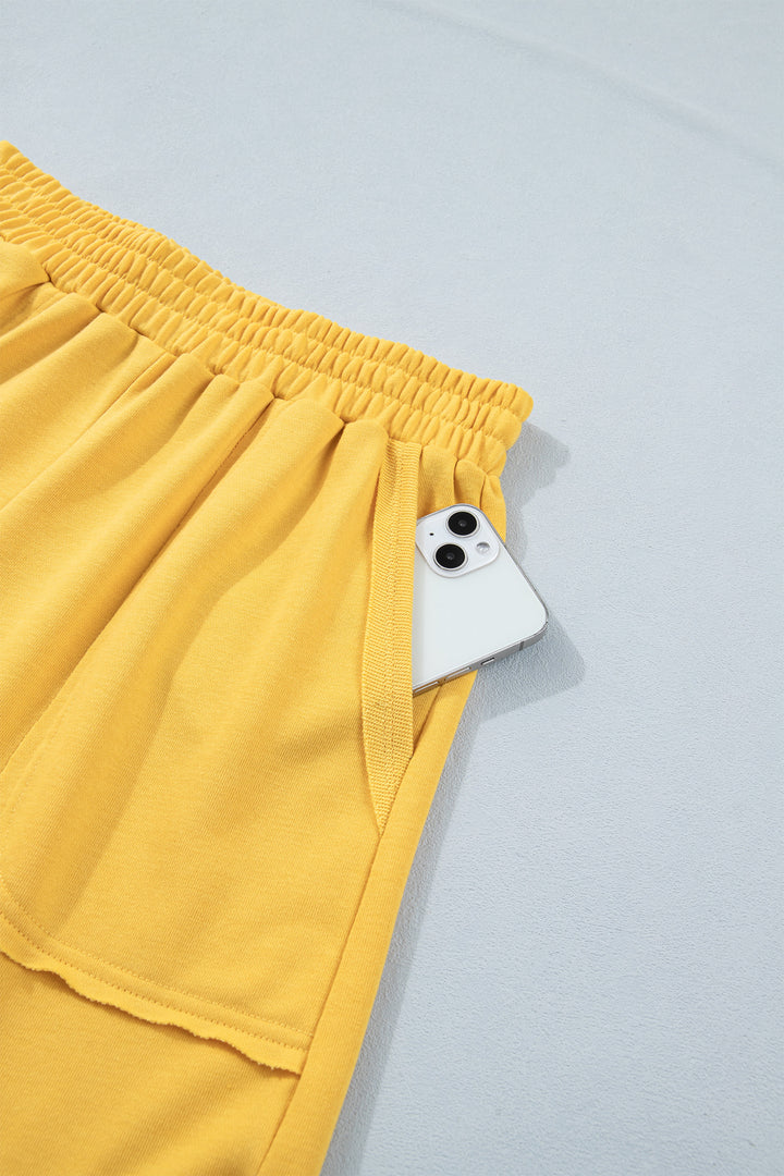 Banana Cream Loose Polo Tee Elastic Waist 2pcs Short Set