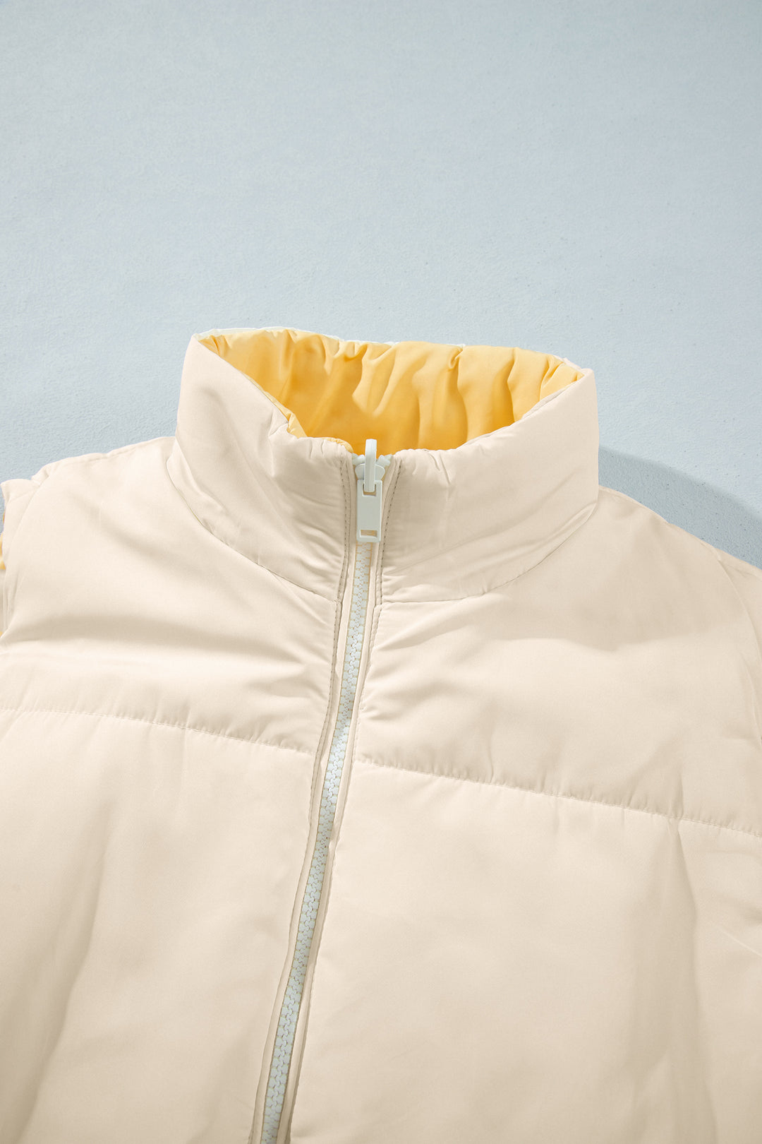 Parchment Reversible Double Wear Contrast Color Stand Neck Zip Pocket Quilted Vest