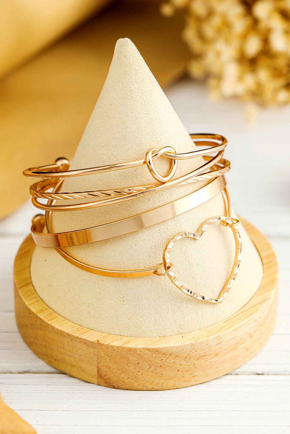 Ensemble de bracelets manchette ouverts multicouches plaqués cœur