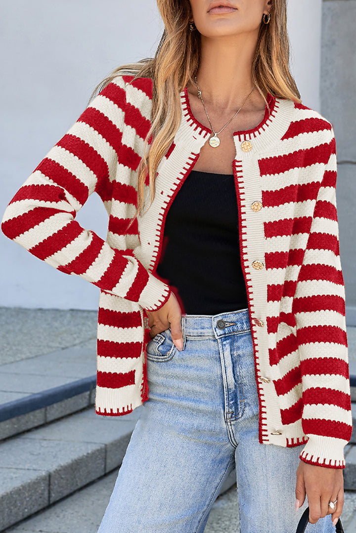 Chic Golden Button Cardigan Sweater