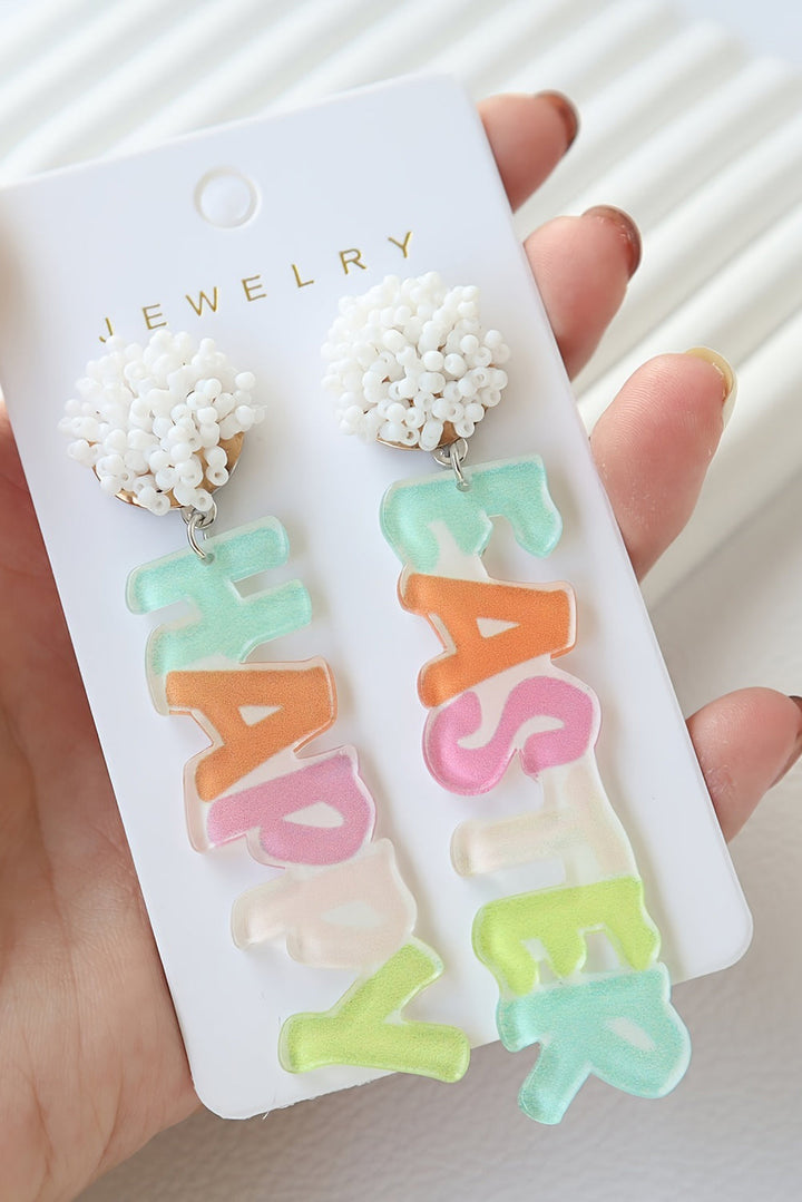 Colorful HAPPY EASTER Drop Earrings