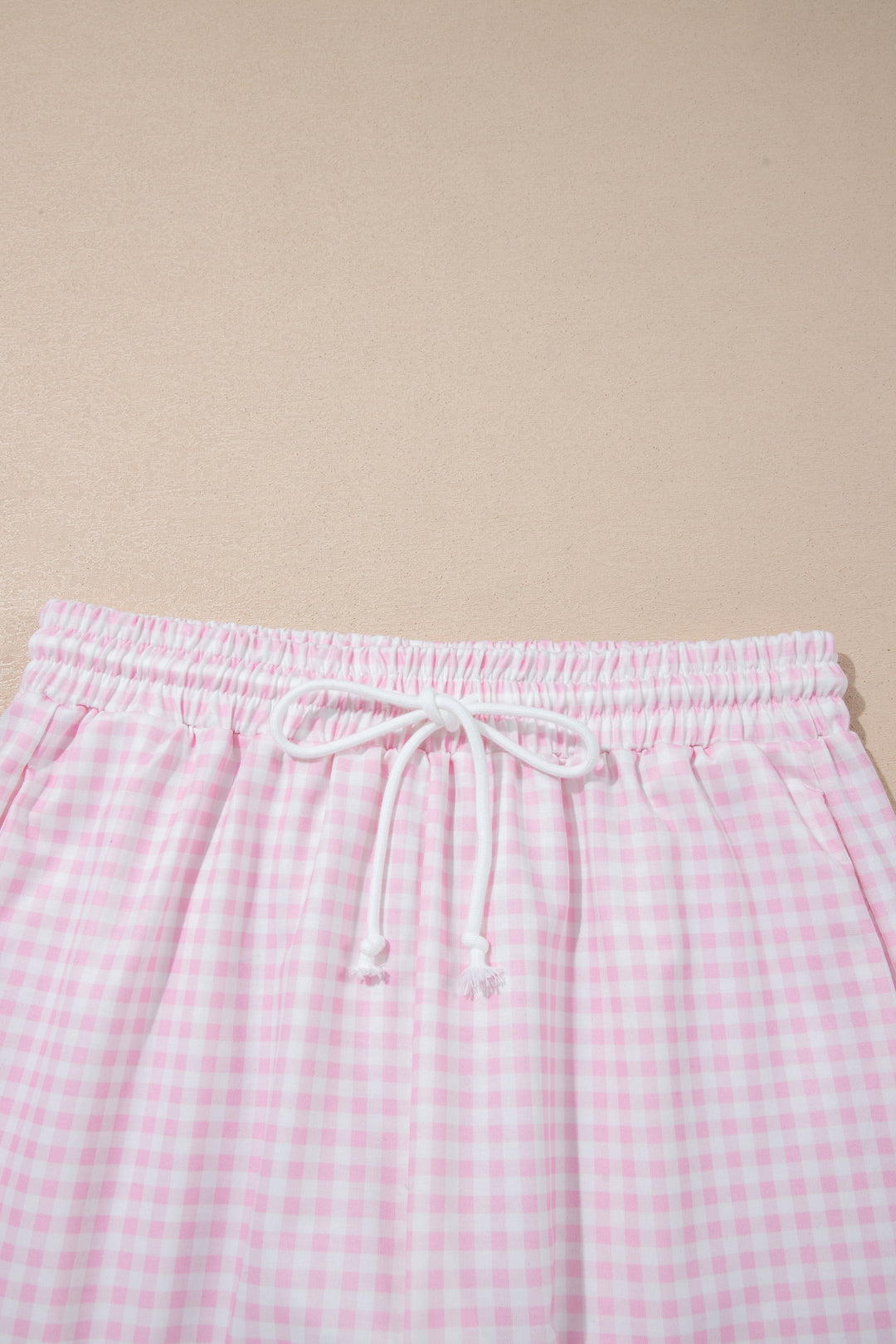 Pink Plaid Zip Neck Sleeveless Top Elastic Waist Shorts Casual Two Piece Short Set