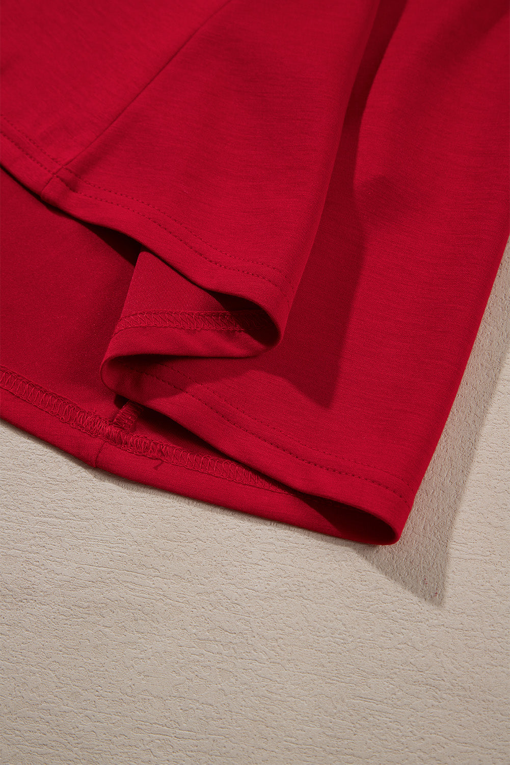 Fiery Red Solid Color Ruched Detail Long Sleeve Midi Dress
