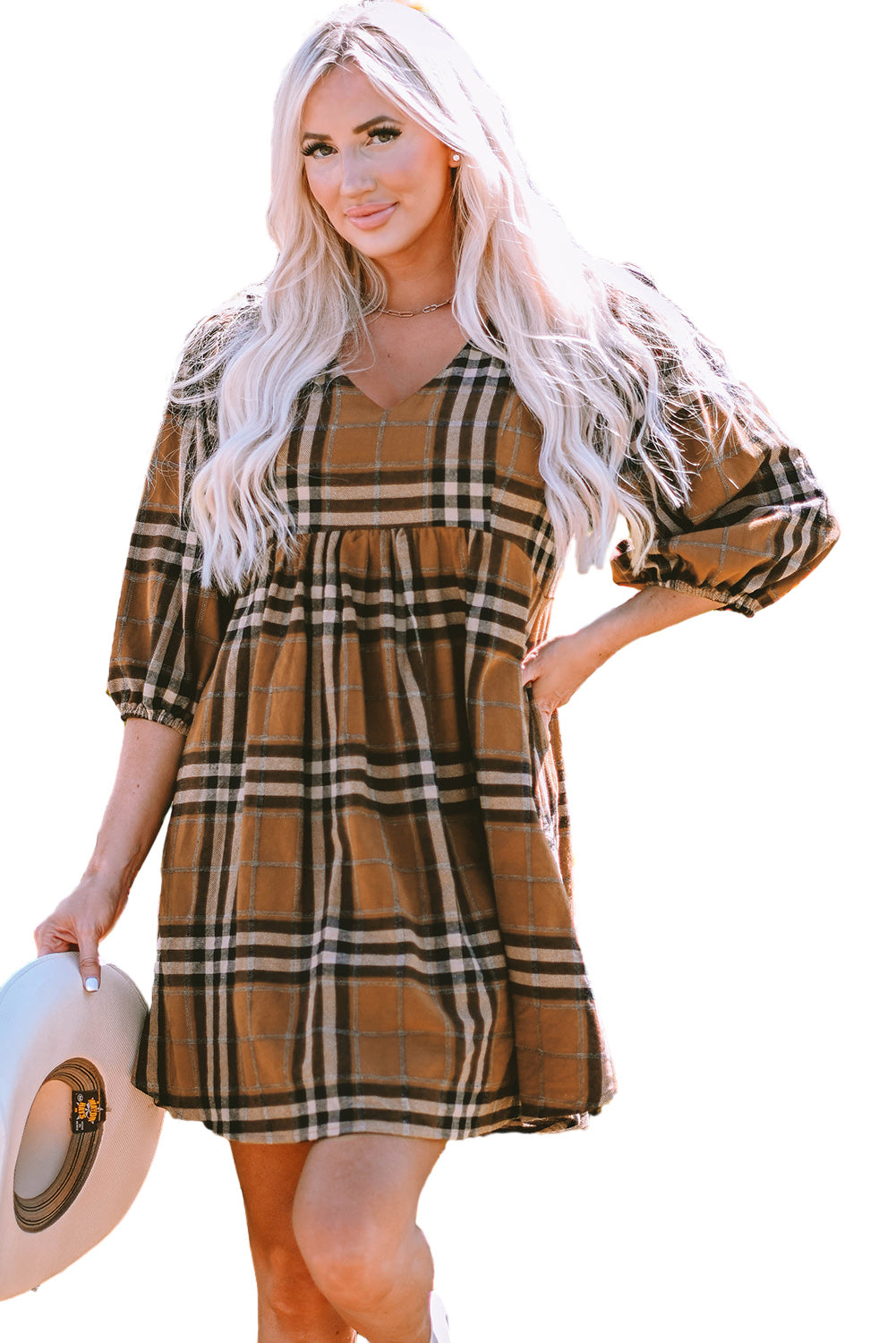 Chic Plaid Pattern Empire Waist Babydoll Dress ModeShe Chic Plaid Pattern Empire Waist Babydoll Dress ModeShe