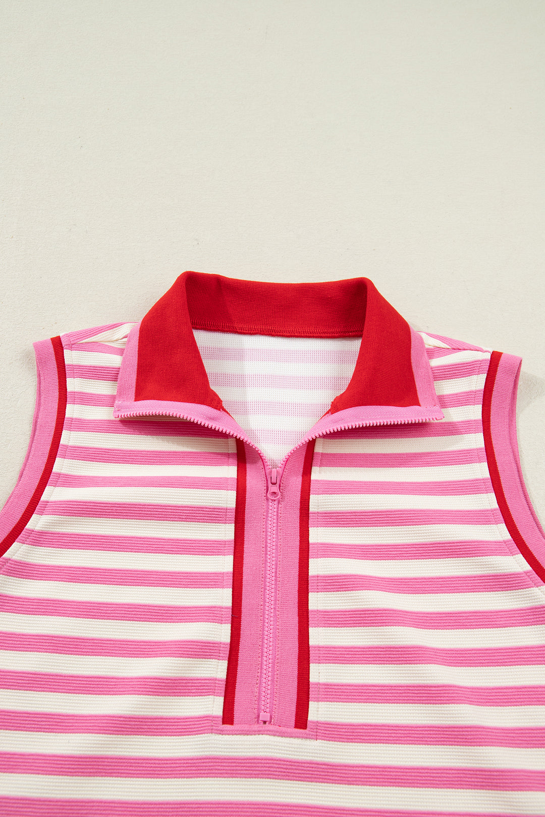 Sachet Pink Textured Stripe Print Zip Collar Sleeveless 2pcs Skort Set