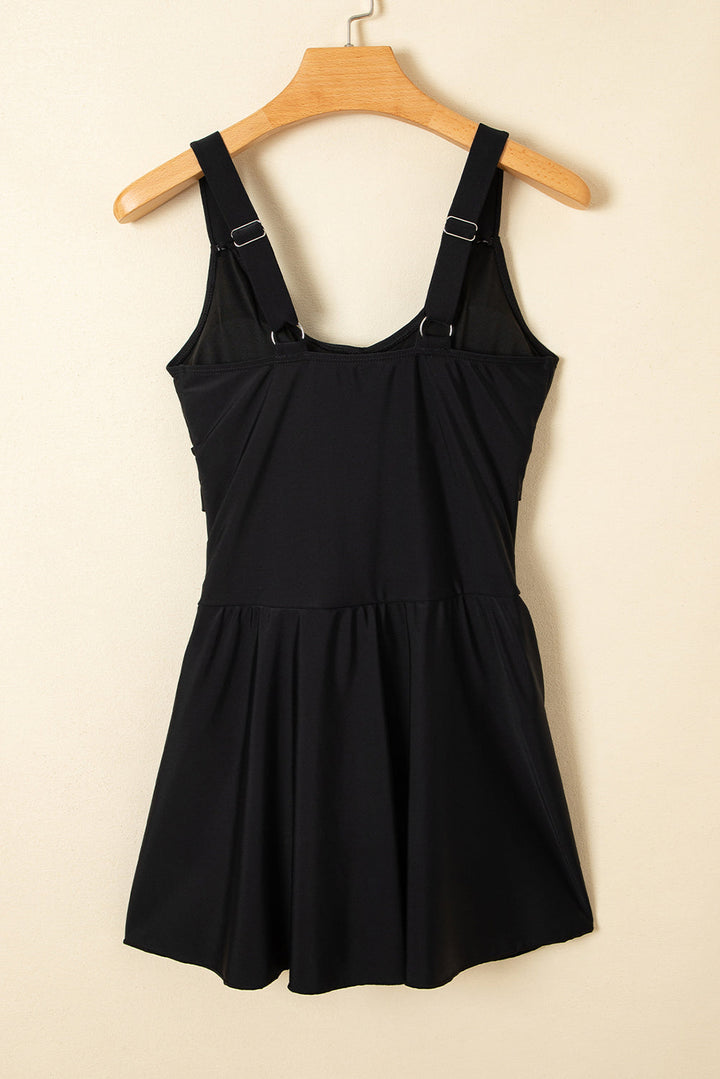 adjustable straps cutout ruched knot slit one piece swim dress 1
