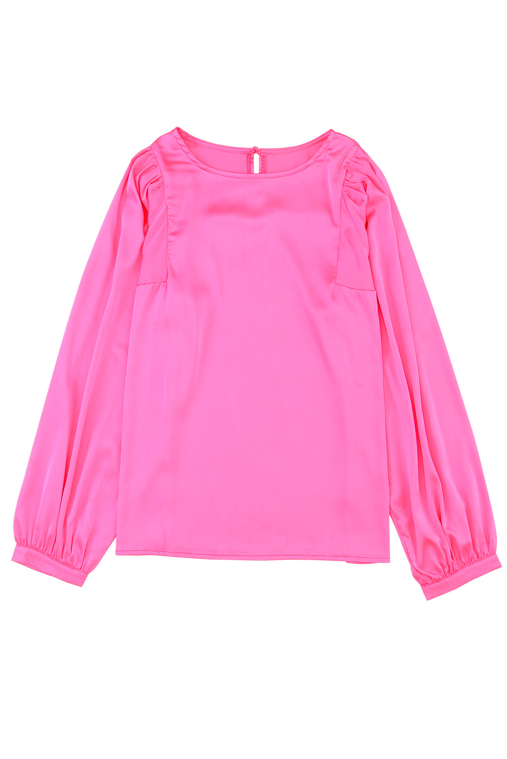 Satin Puff Long Sleeve Crewneck Blouse