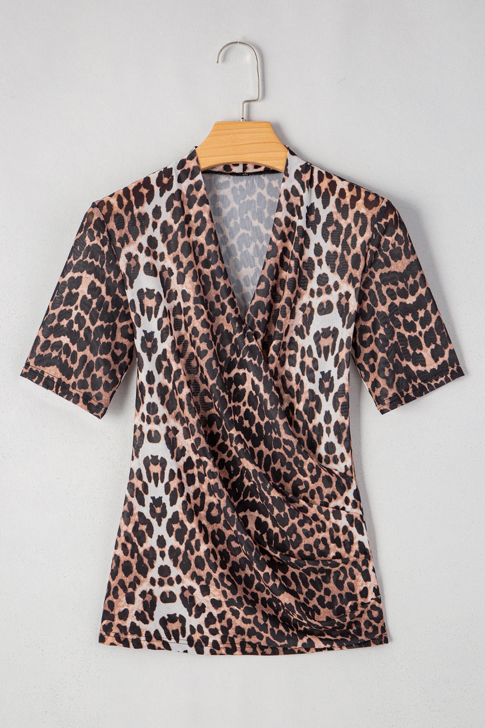 leopard wrapped v neck slim short sleeve top